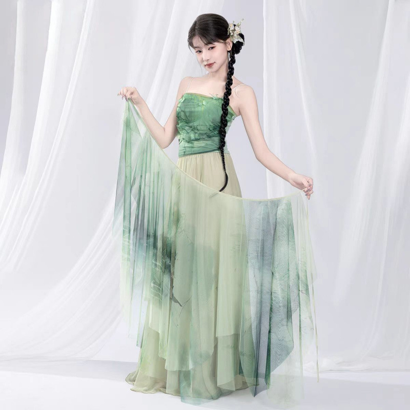 Costum de dans pentru belly dance masculin – chiffon/poliester, print etnic gradient, 95% poliester, vară 2022