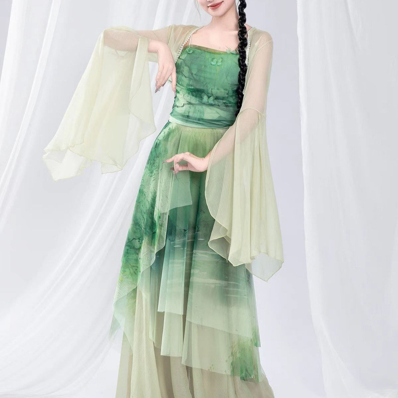 Costum de dans pentru belly dance masculin – chiffon/poliester, print etnic gradient, 95% poliester, vară 2022