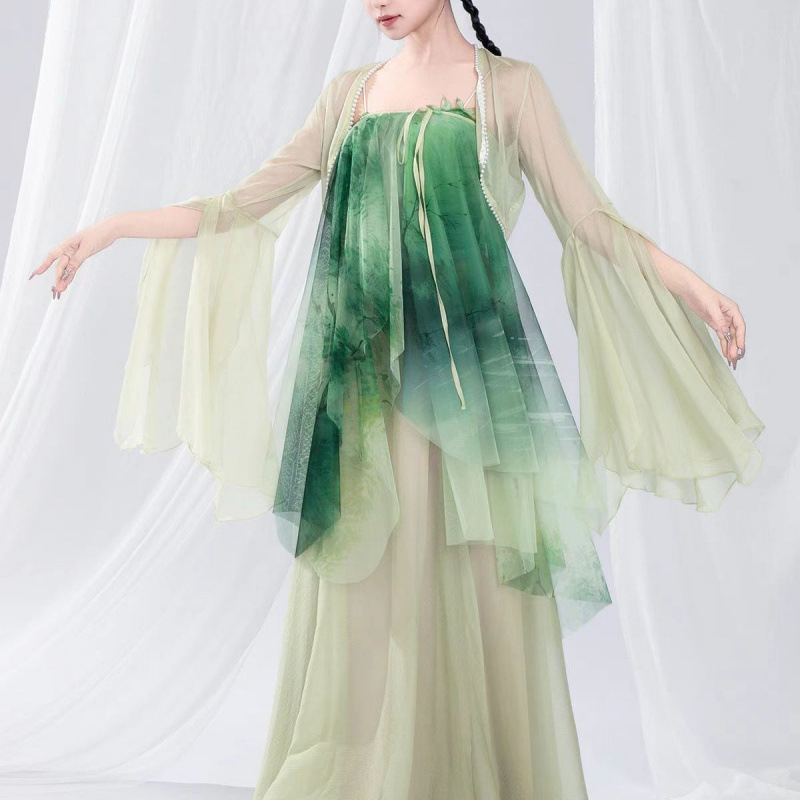 Costum de dans pentru belly dance masculin – chiffon/poliester, print etnic gradient, 95% poliester, vară 2022