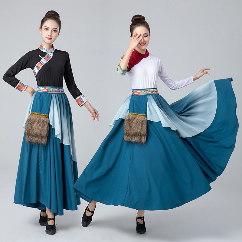 Novi kostim tibetanskog plesa za žene, široka plisirana suknja za kvadratni ples, moderni klasični ples, etnički mongolski stil
