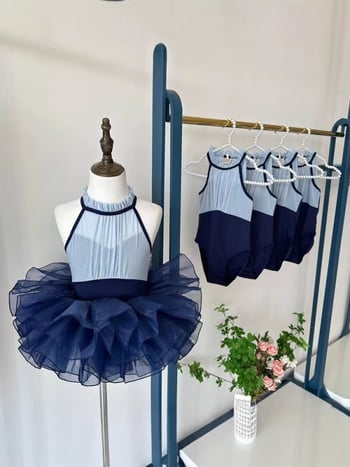 Dječji baletni leotard za vježbanje s visećim vratom i stojećim ovratnikom