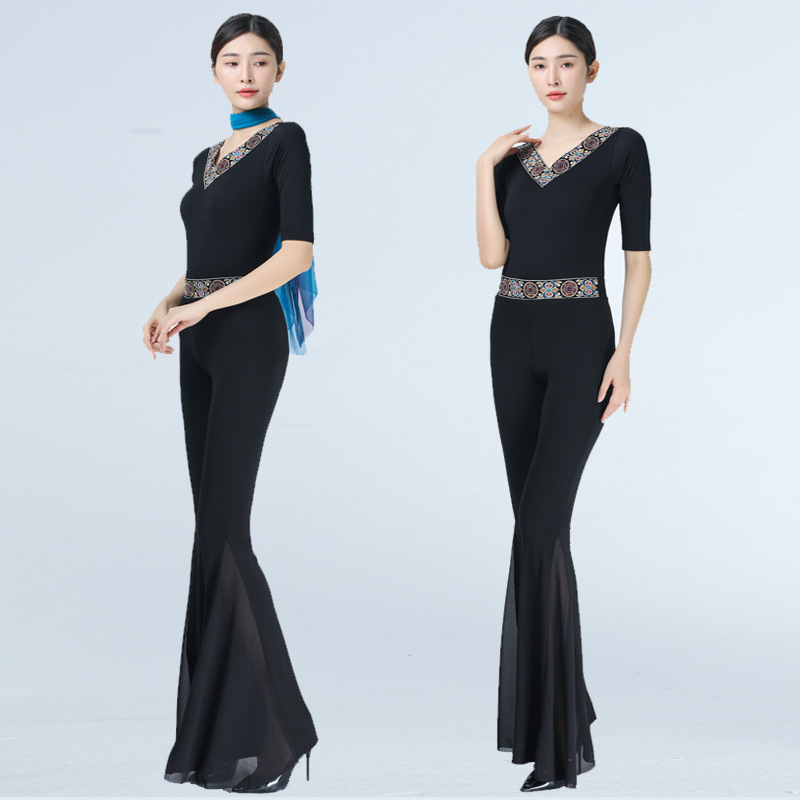 Costum de dans pentru femei, croială Slim, cusături etnice, Material Modal 80%, potrivit pentru show și repetiții de dans