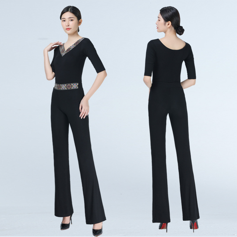 Costum de dans pentru femei, croială Slim, cusături etnice, Material Modal 80%, potrivit pentru show și repetiții de dans