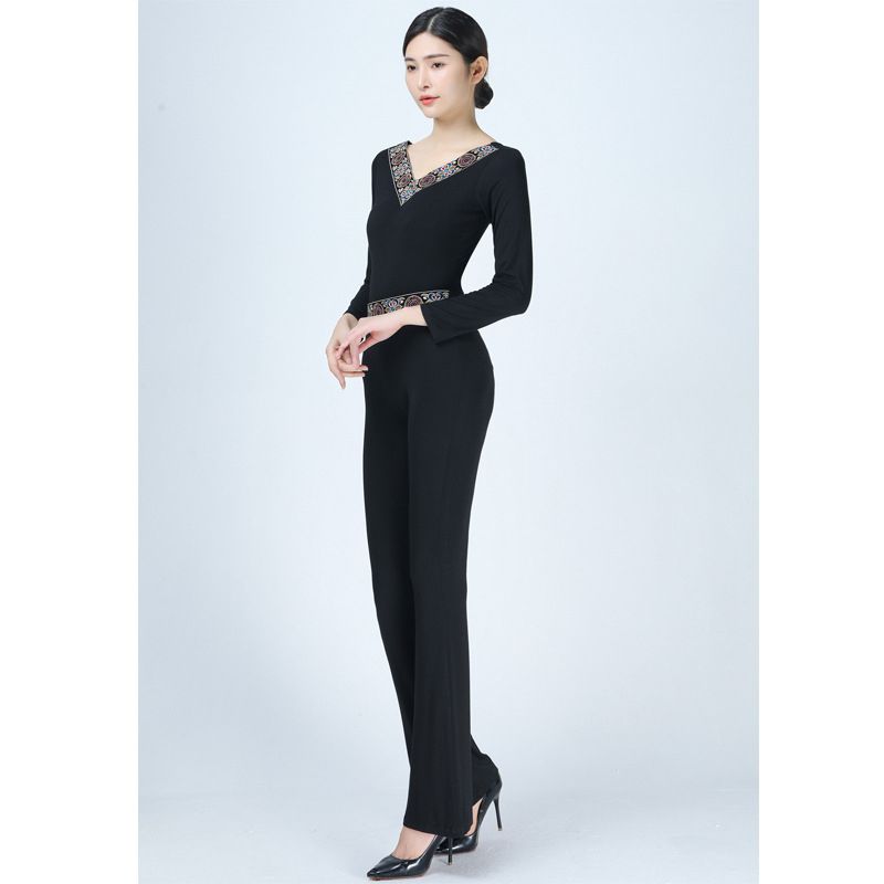 Costum de dans pentru femei, croială Slim, cusături etnice, Material Modal 80%, potrivit pentru show și repetiții de dans