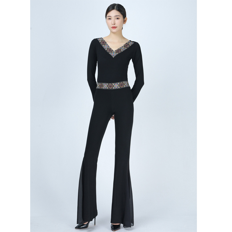 Costum de dans pentru femei, croială Slim, cusături etnice, Material Modal 80%, potrivit pentru show și repetiții de dans