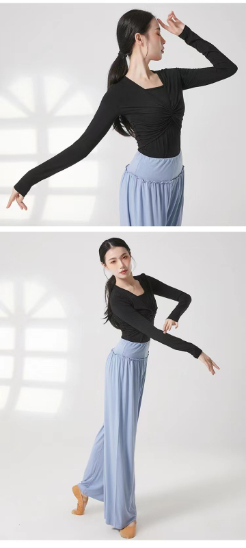 Женски комплект за модерен танц – топ с дълъг ръкав със slim-fit кройка и панталони, Modal плат с памучна подплата (50% памук)