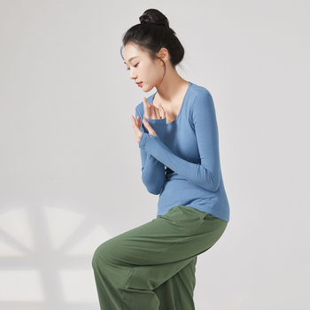 Top pentru dans modern pentru femei, căptușit cu fleece, mâneci lungi, țesătură din viscoză cu căptușeală de bumbac, potrivit pentru iarnă, toamnă și primăvară