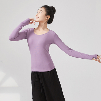Top pentru dans modern pentru femei, căptușit cu fleece, mâneci lungi, țesătură din viscoză cu căptușeală de bumbac, potrivit pentru iarnă, toamnă și primăvară