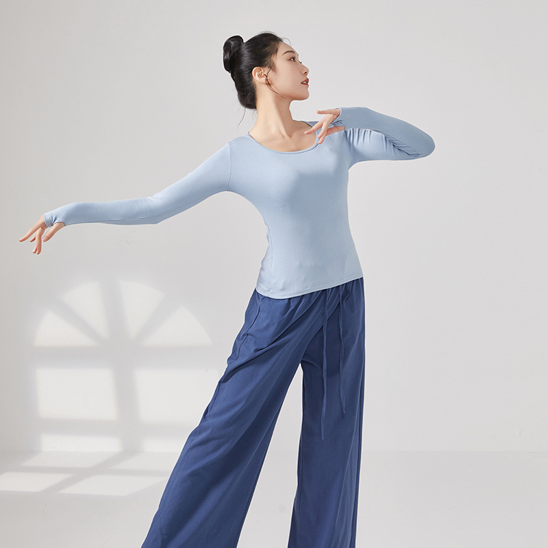 Top pentru dans modern pentru femei, căptușit cu fleece, mâneci lungi, țesătură din viscoză cu căptușeală de bumbac, potrivit pentru iarnă, toamnă și primăvară