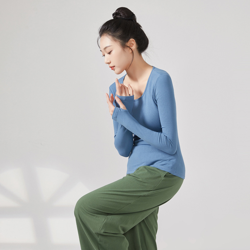 Top pentru dans modern pentru femei, căptușit cu fleece, mâneci lungi, țesătură din viscoză cu căptușeală de bumbac, potrivit pentru iarnă, toamnă și primăvară