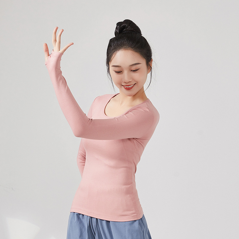 Top pentru dans modern pentru femei, căptușit cu fleece, mâneci lungi, țesătură din viscoză cu căptușeală de bumbac, potrivit pentru iarnă, toamnă și primăvară