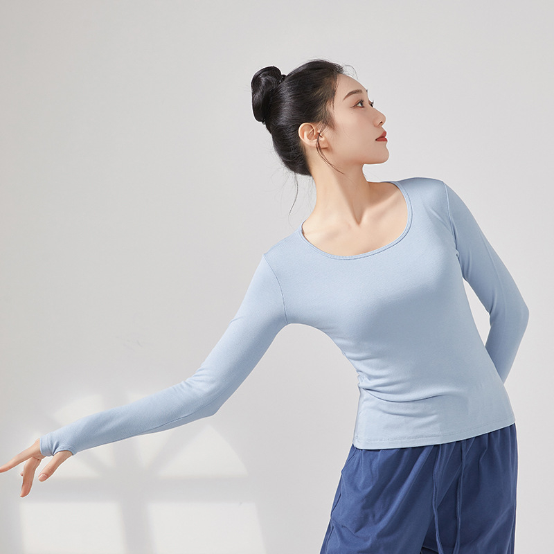 Top pentru dans modern pentru femei, căptușit cu fleece, mâneci lungi, țesătură din viscoză cu căptușeală de bumbac, potrivit pentru iarnă, toamnă și primăvară