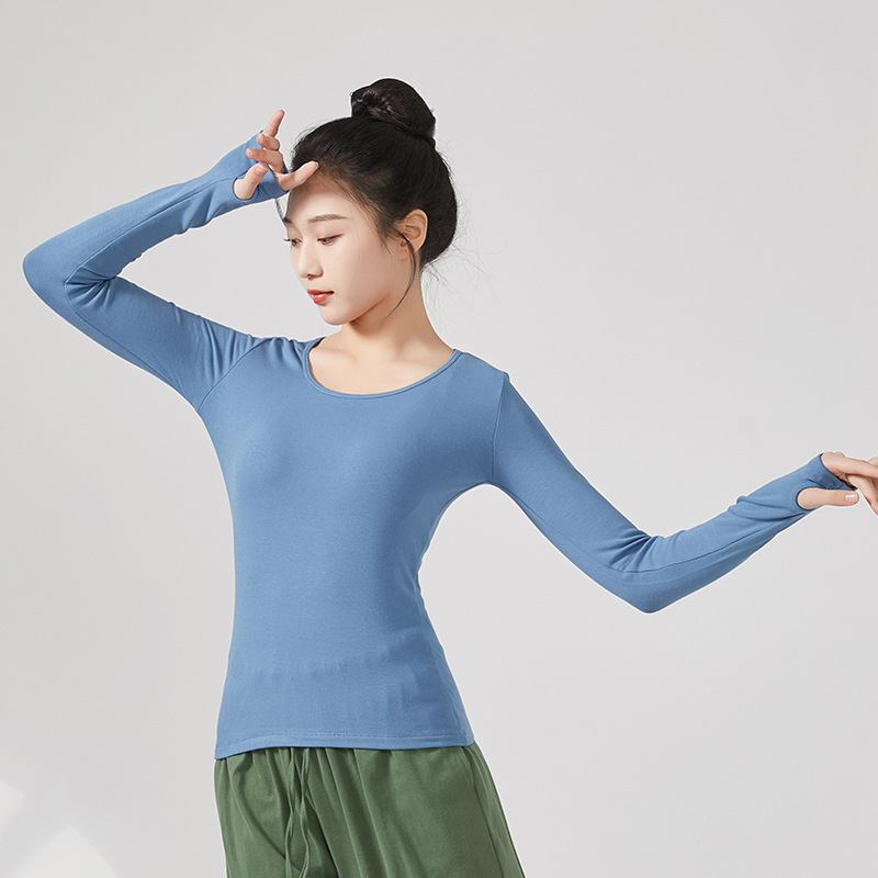 Top pentru dans modern pentru femei, căptușit cu fleece, mâneci lungi, țesătură din viscoză cu căptușeală de bumbac, potrivit pentru iarnă, toamnă și primăvară