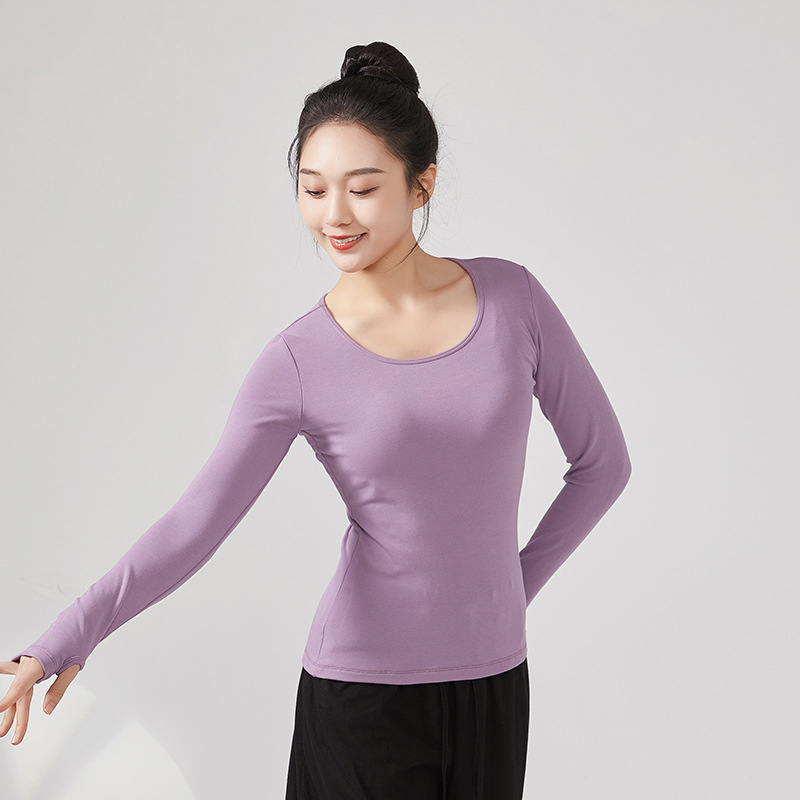 Top pentru dans modern pentru femei, căptușit cu fleece, mâneci lungi, țesătură din viscoză cu căptușeală de bumbac, potrivit pentru iarnă, toamnă și primăvară