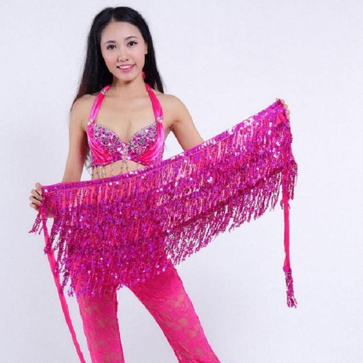 Pojas Belly Dance, lanac sa šljokicama u četiri sloja s resicama, višekružni pojas, za odrasle žene