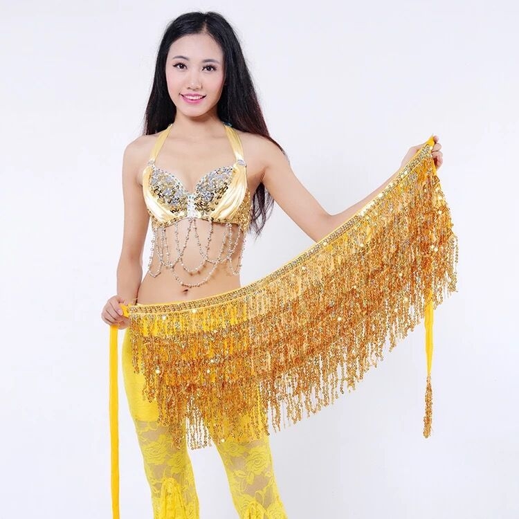 Pojas Belly Dance, lanac sa šljokicama u četiri sloja s resicama, višekružni pojas, za odrasle žene