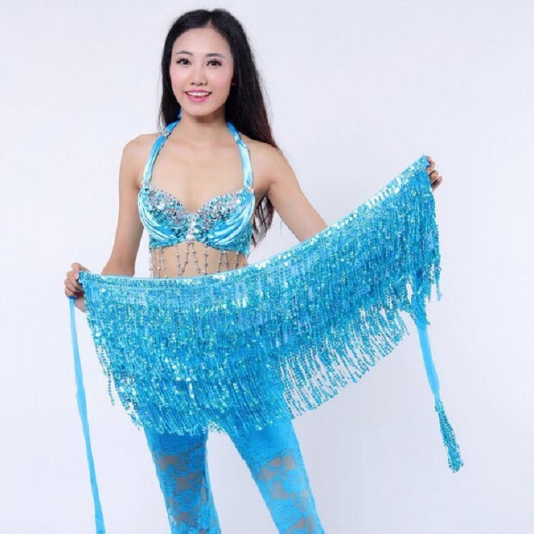 Pojas Belly Dance, lanac sa šljokicama u četiri sloja s resicama, višekružni pojas, za odrasle žene