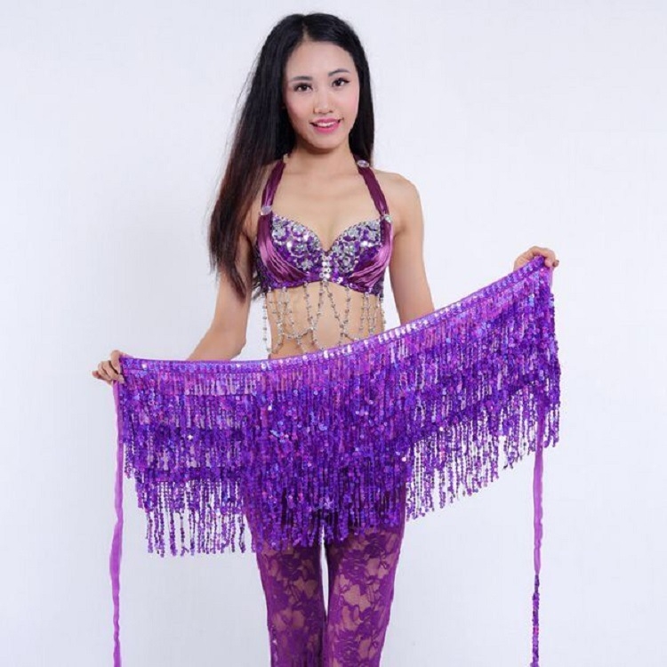 Pojas Belly Dance, lanac sa šljokicama u četiri sloja s resicama, višekružni pojas, za odrasle žene