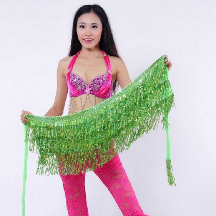 Pojas Belly Dance, lanac sa šljokicama u četiri sloja s resicama, višekružni pojas, za odrasle žene