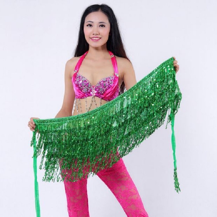 Pojas Belly Dance, lanac sa šljokicama u četiri sloja s resicama, višekružni pojas, za odrasle žene