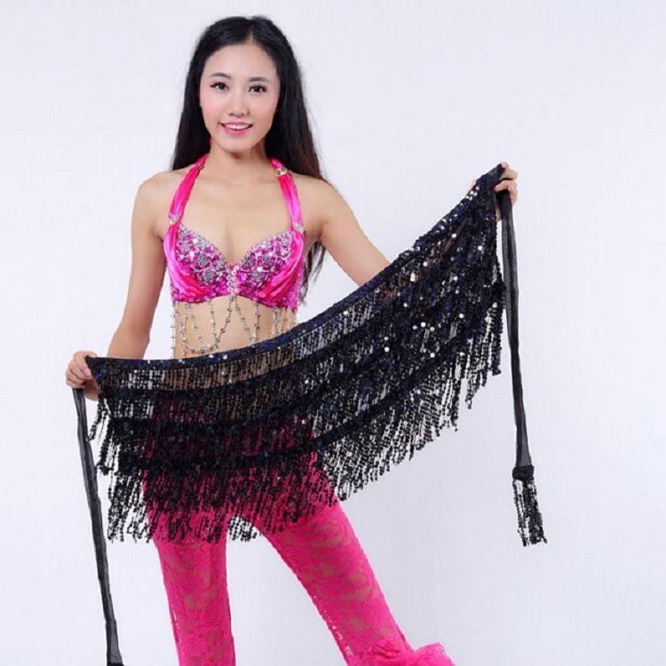 Pojas Belly Dance, lanac sa šljokicama u četiri sloja s resicama, višekružni pojas, za odrasle žene