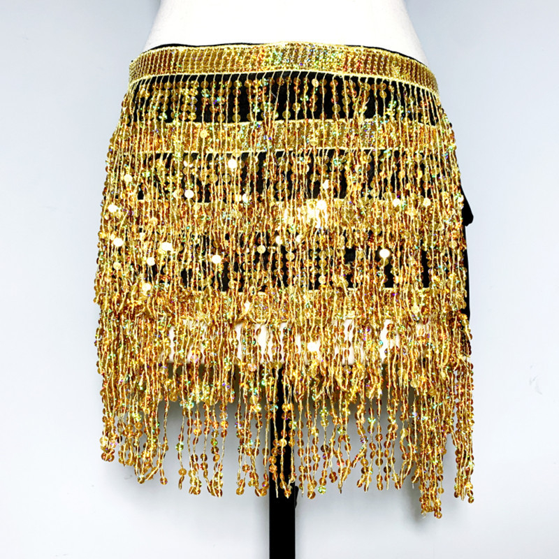 Pojas Belly Dance, lanac sa šljokicama u četiri sloja s resicama, višekružni pojas, za odrasle žene