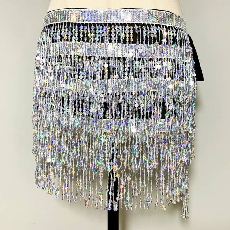 Pojas Belly Dance, lanac sa šljokicama u četiri sloja s resicama, višekružni pojas, za odrasle žene