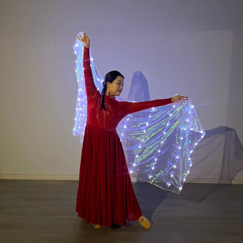 Șal luminos din voal de poliester pentru recuzita de scenă – țesătură mercerizată, dans oriental/belly dance