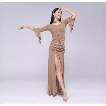 Top za Belly Dance za žene, set za vježbanje od srebrne svile gaze i elastana, proljeće 2023