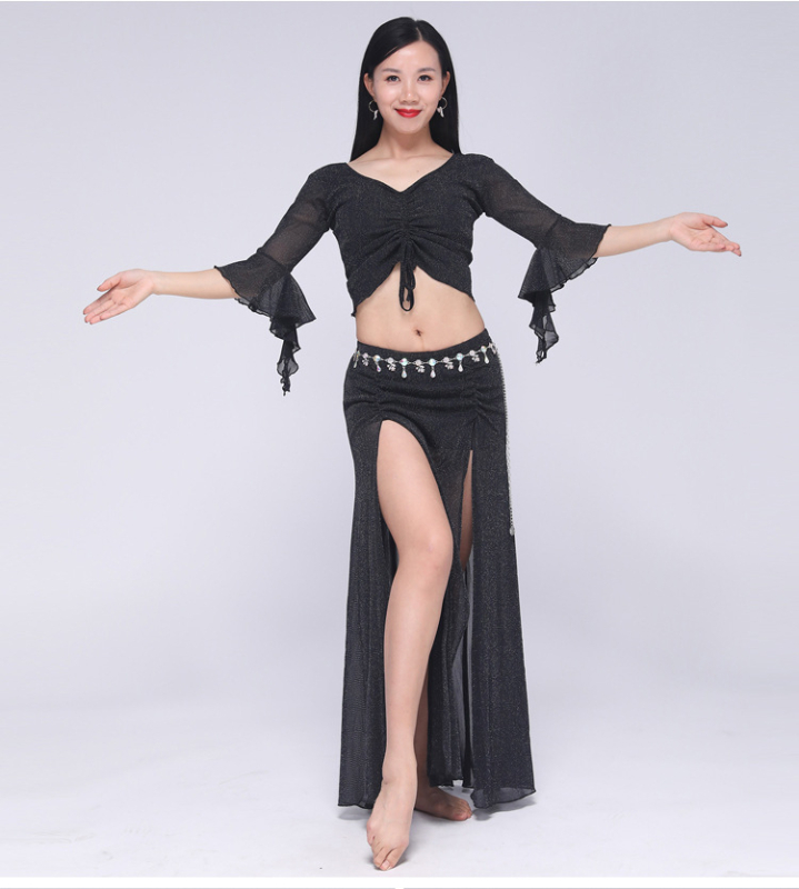 Top za Belly Dance za žene, set za vježbanje od srebrne svile gaze i elastana, proljeće 2023