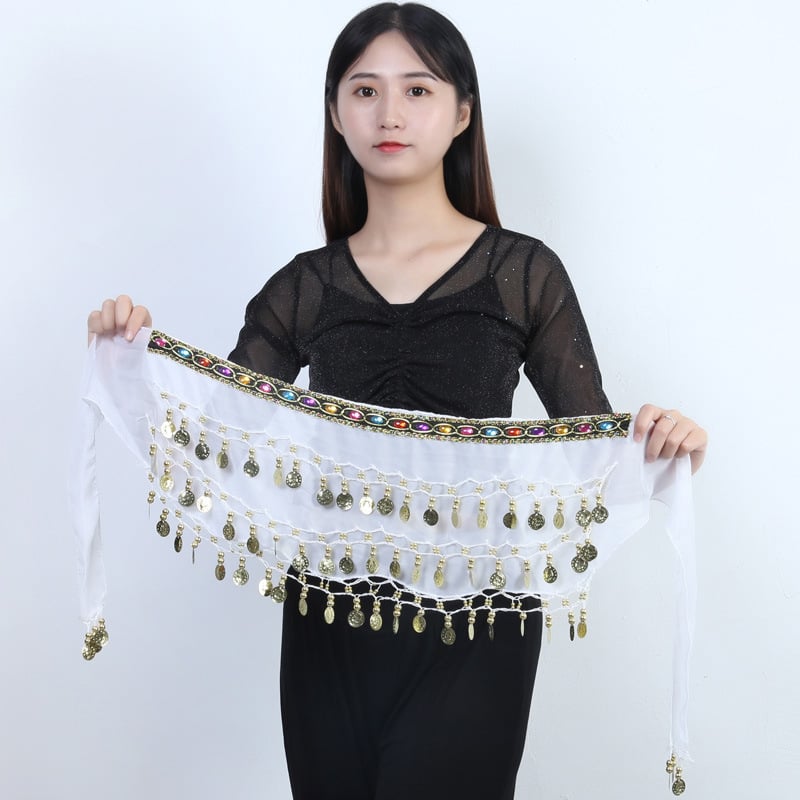 Ζώνη μέσης Belly Dance με διαμαντόπετρες и χιπ σάλφ — μέταλλο, αυτόματο κούμπωμα, υφαντός ιμάντας, ατομικά συσκευασμένο