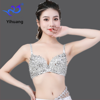 Yihuang sequin grudnjak za pozornicu – Push-Up, duboki V izrez, poliester s elastanom, pogodan za pozorišne kostime, ples trbuha, indijski ples, moderni ples