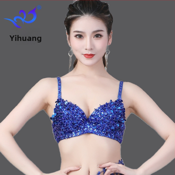 Yihuang sequin grudnjak za pozornicu – Push-Up, duboki V izrez, poliester s elastanom, pogodan za pozorišne kostime, ples trbuha, indijski ples, moderni ples