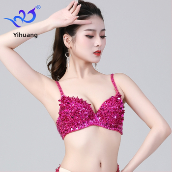 Yihuang sequin grudnjak za pozornicu – Push-Up, duboki V izrez, poliester s elastanom, pogodan za pozorišne kostime, ples trbuha, indijski ples, moderni ples