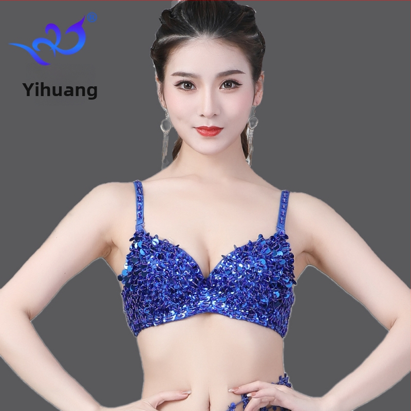 Yihuang sequin grudnjak za pozornicu – Push-Up, duboki V izrez, poliester s elastanom, pogodan za pozorišne kostime, ples trbuha, indijski ples, moderni ples