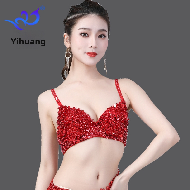 Yihuang sequin grudnjak za pozornicu – Push-Up, duboki V izrez, poliester s elastanom, pogodan za pozorišne kostime, ples trbuha, indijski ples, moderni ples