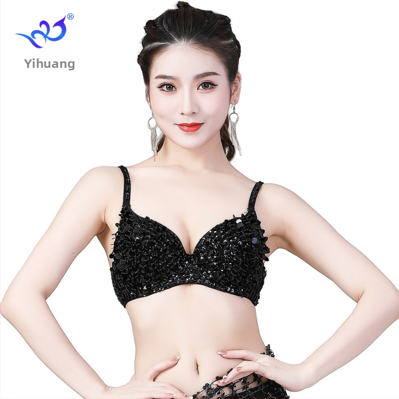 Yihuang sequin grudnjak za pozornicu – Push-Up, duboki V izrez, poliester s elastanom, pogodan za pozorišne kostime, ples trbuha, indijski ples, moderni ples