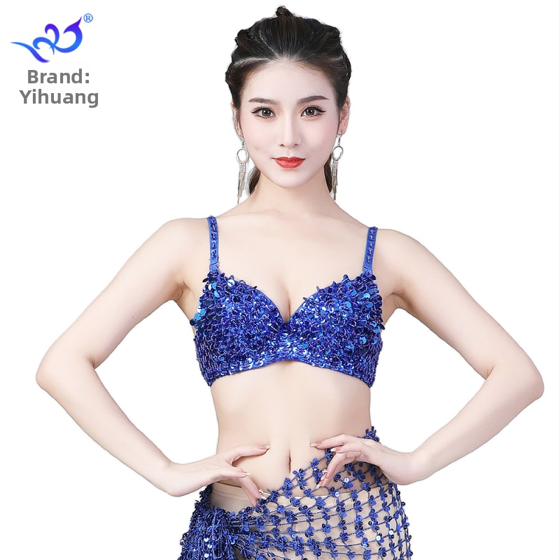 Yihuang sequin grudnjak za pozornicu – Push-Up, duboki V izrez, poliester s elastanom, pogodan za pozorišne kostime, ples trbuha, indijski ples, moderni ples