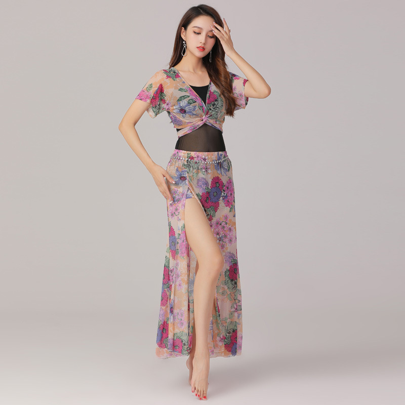 Set za belly dance za vježbanje s mrežastim slojem i suknjom s prorezom, materijal: spandex mješavina, kemijsko vlakno, brend Butterfly