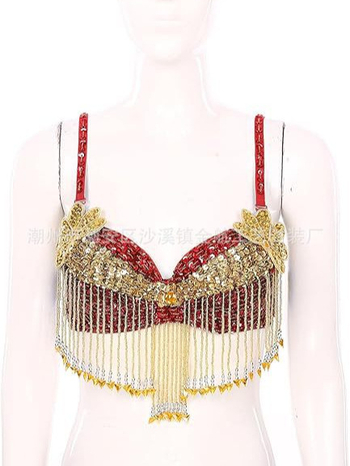 Bustier pentru dansul stomacului cu paiete, broderie manuală cu mărgele și aplicații florale, top pentru scenă; material principal: poliester 50–70%, PVC 30–50%, stil sexy, street