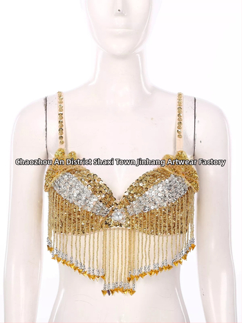 Bustier pentru dansul stomacului cu paiete, broderie manuală cu mărgele și aplicații florale, top pentru scenă; material principal: poliester 50–70%, PVC 30–50%, stil sexy, street