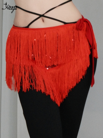 Șal de șold pentru dansul belly cu paiete și ciucuri, curea de scenă, material poliester, accente cristal, vară 2025, femei 18–24