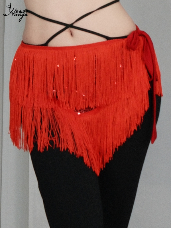 Șal de șold pentru dansul belly cu paiete și ciucuri, curea de scenă, material poliester, accente cristal, vară 2025, femei 18–24