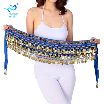 Centură de talie pentru Belly Dance cu șal hip de catifea, monezi atârnate și accente de diamant, pentru dans Belly/Oriental/Xinjiang/Indian