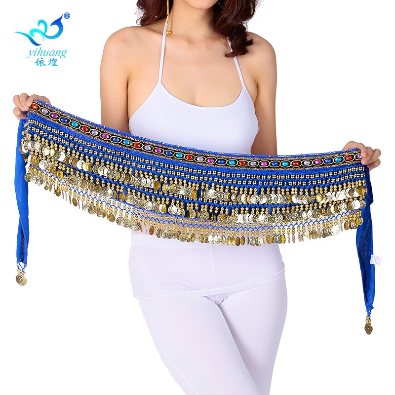 Centură de talie pentru Belly Dance cu șal hip de catifea, monezi atârnate și accente de diamant, pentru dans Belly/Oriental/Xinjiang/Indian