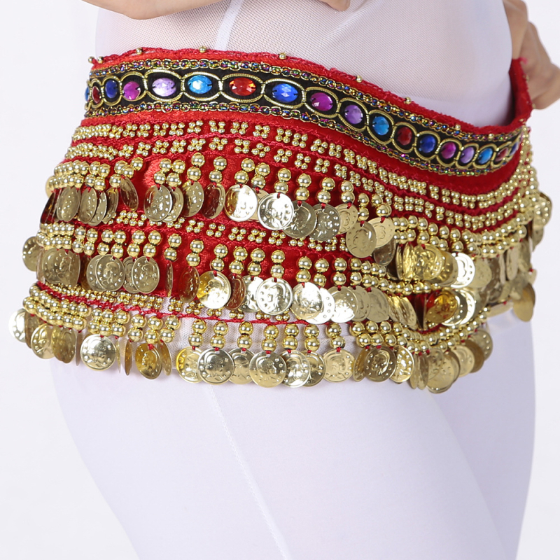 Centură de talie pentru Belly Dance cu șal hip de catifea, monezi atârnate și accente de diamant, pentru dans Belly/Oriental/Xinjiang/Indian