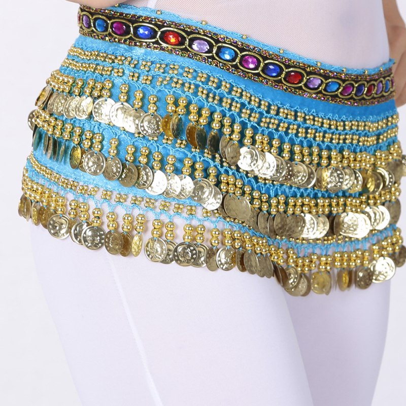 Centură de talie pentru Belly Dance cu șal hip de catifea, monezi atârnate și accente de diamant, pentru dans Belly/Oriental/Xinjiang/Indian