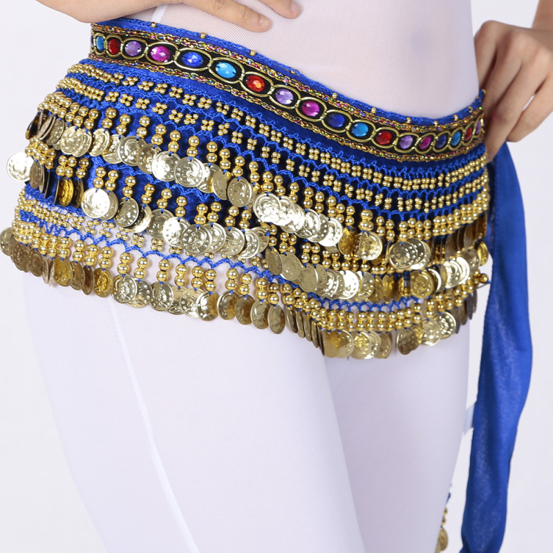 Centură de talie pentru Belly Dance cu șal hip de catifea, monezi atârnate și accente de diamant, pentru dans Belly/Oriental/Xinjiang/Indian