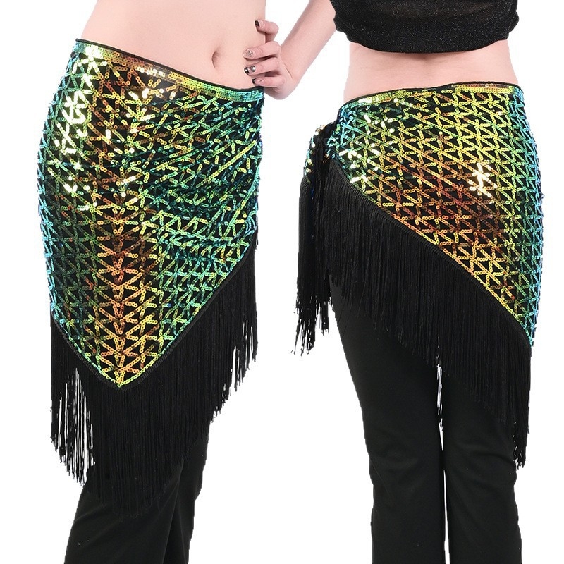 Șal de șold pentru belly dance cu paiete și ciucuri, pentru dans oriental (vară 2025, poliester, peste 95% poliester, stil: street trendsetter)