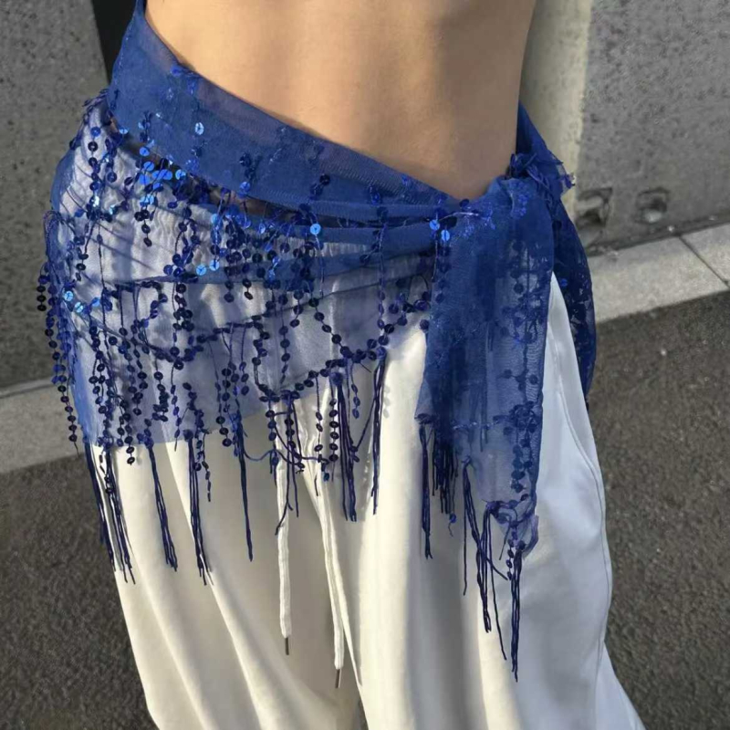 Purtător de talie pentru dans stradal cu paiete și ciucuri - poliester; compoziție principală 50-70% alte materiale; compoziție secundară 30-50% poliester; vara 2024; stil stradal